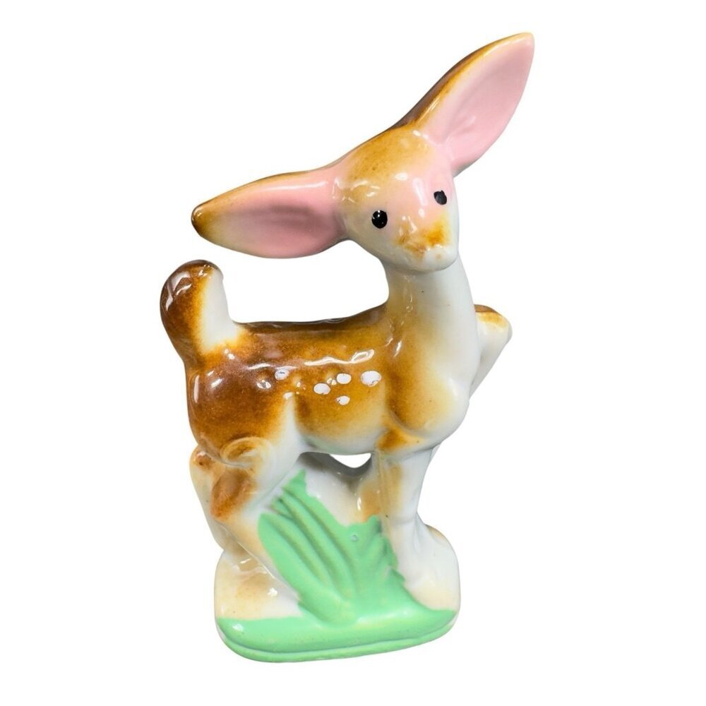 Vintage Fawn Deer Figurine Made in Japan Fawn‎ in Grass Baby Deer Figurine VTG